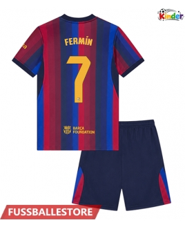 Günstige Barcelona Fermin Lopez #7 Heimtrikotsatz Kinder 2026-27 Kurzarm (+ Kurze Hosen)